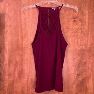 Maroon burgundy tank with cut out neckline